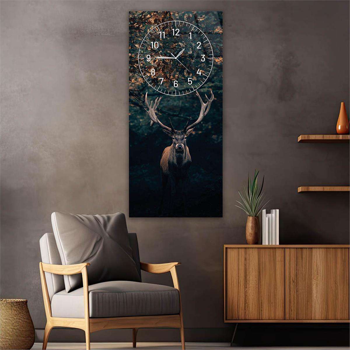 Vertical Art Themed Glass Wall Art with Clock at the Top 010