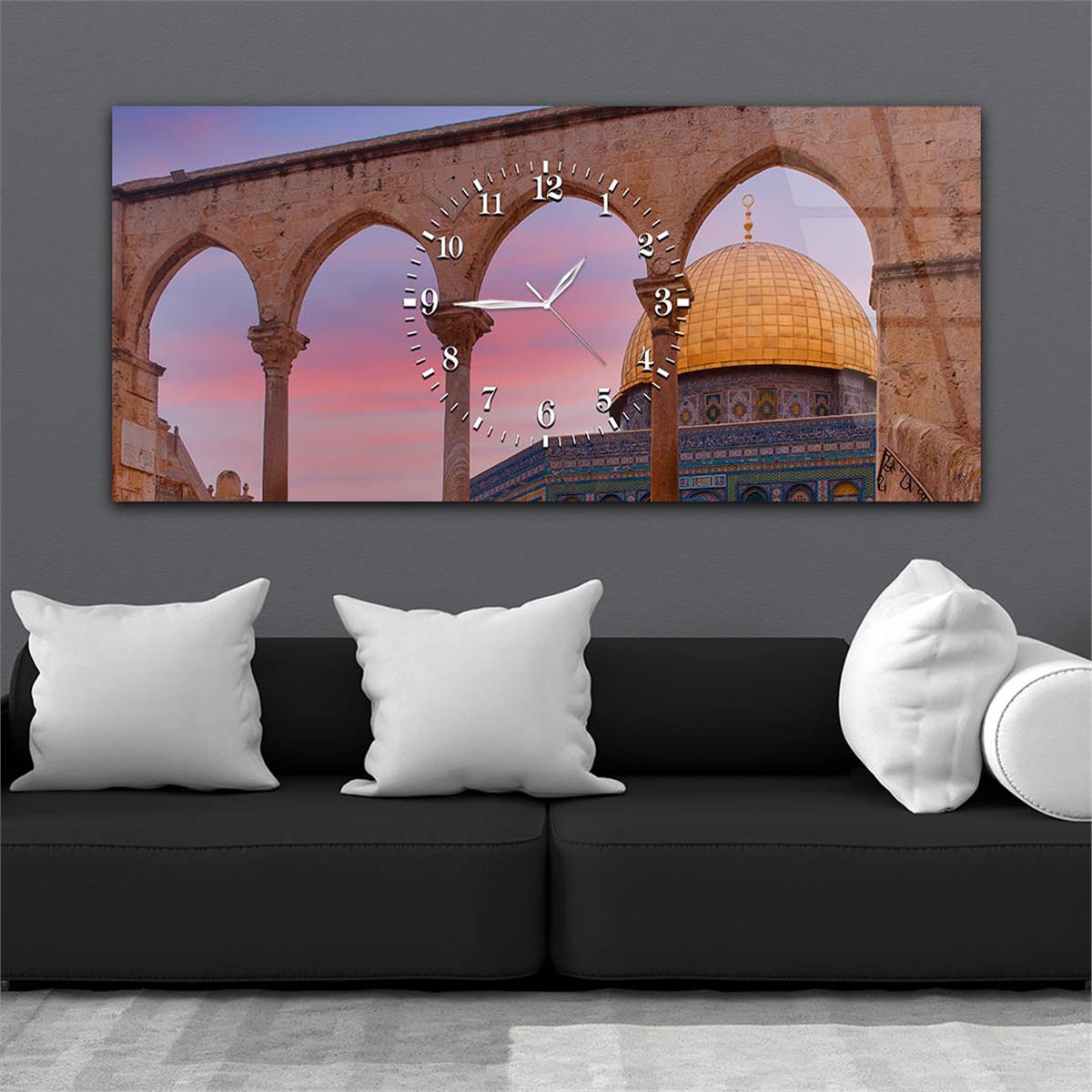 Horizontaal, in Het Midden Voorzien Van Een Klok, Religieus Thema Gehard Glasschilderij 041