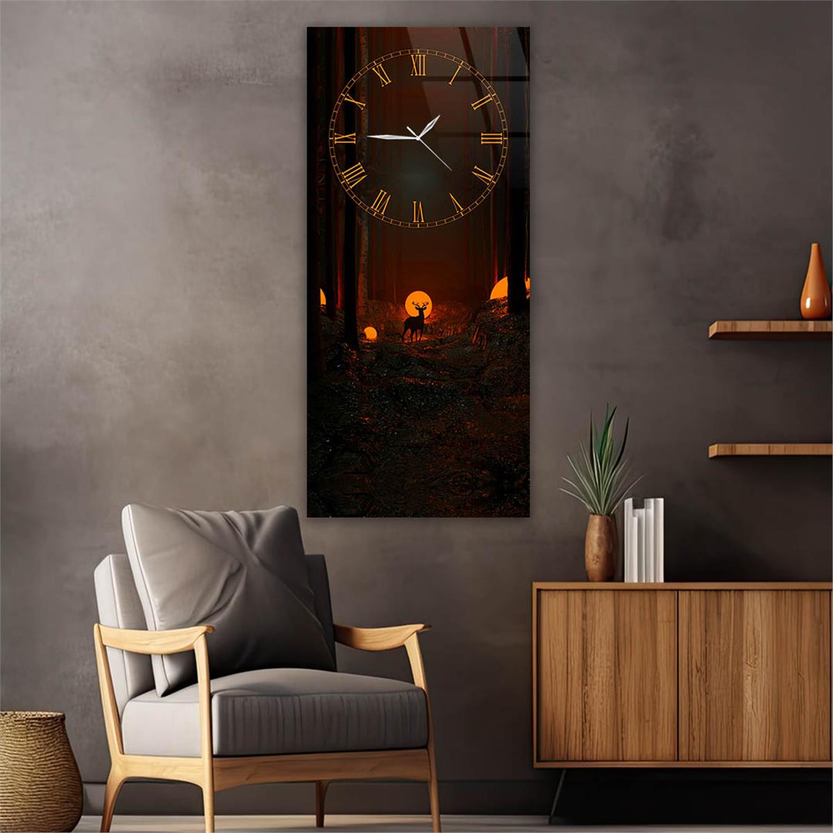 Vertical Art Themed Glass Wall Art with Clock at the Top 017