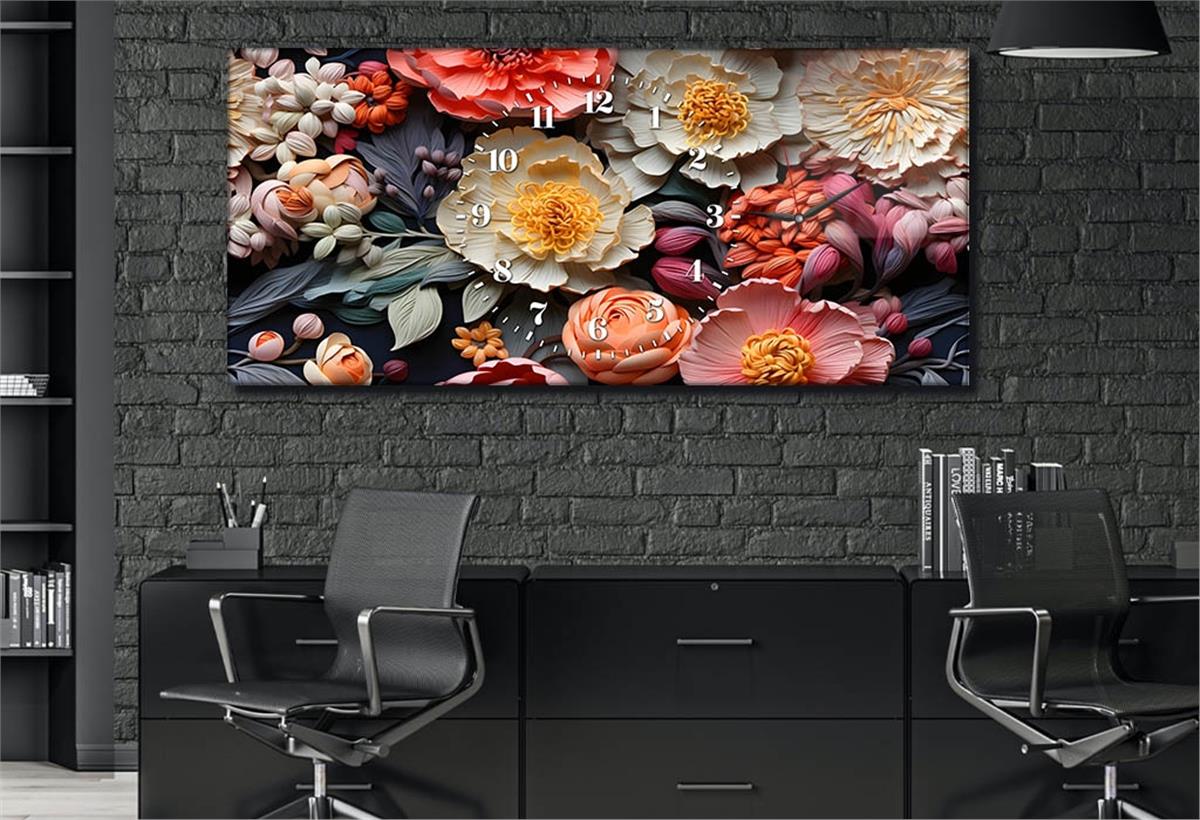 Yatay Saatli Yandan Sanat Temalı Cam Tablo 250