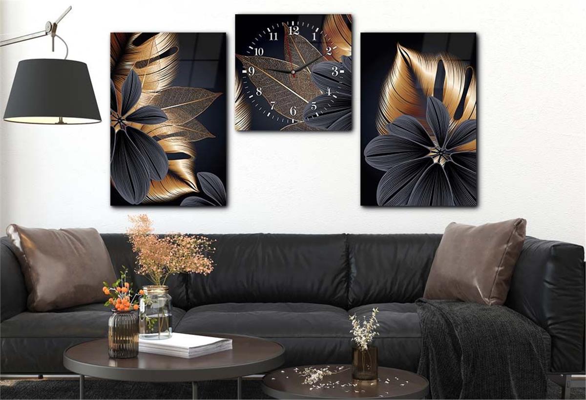 Tempered Glasss Wall Arts Art-Themed Set with Clock