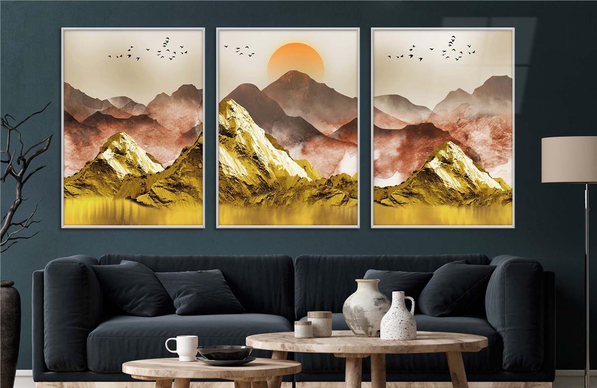 Alüminyum Çerçeveli Sanat Temalı 3'lü Set CAM Tablo 0052