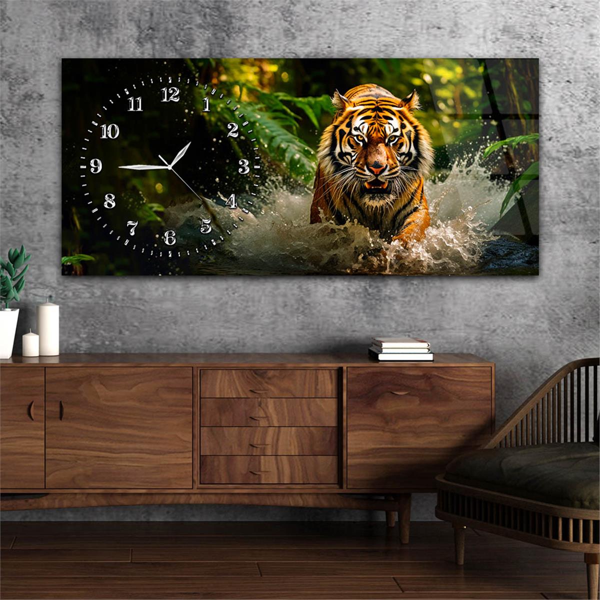 Yatay Saatli Yandan Sanat Temalı Cam Tablo 304