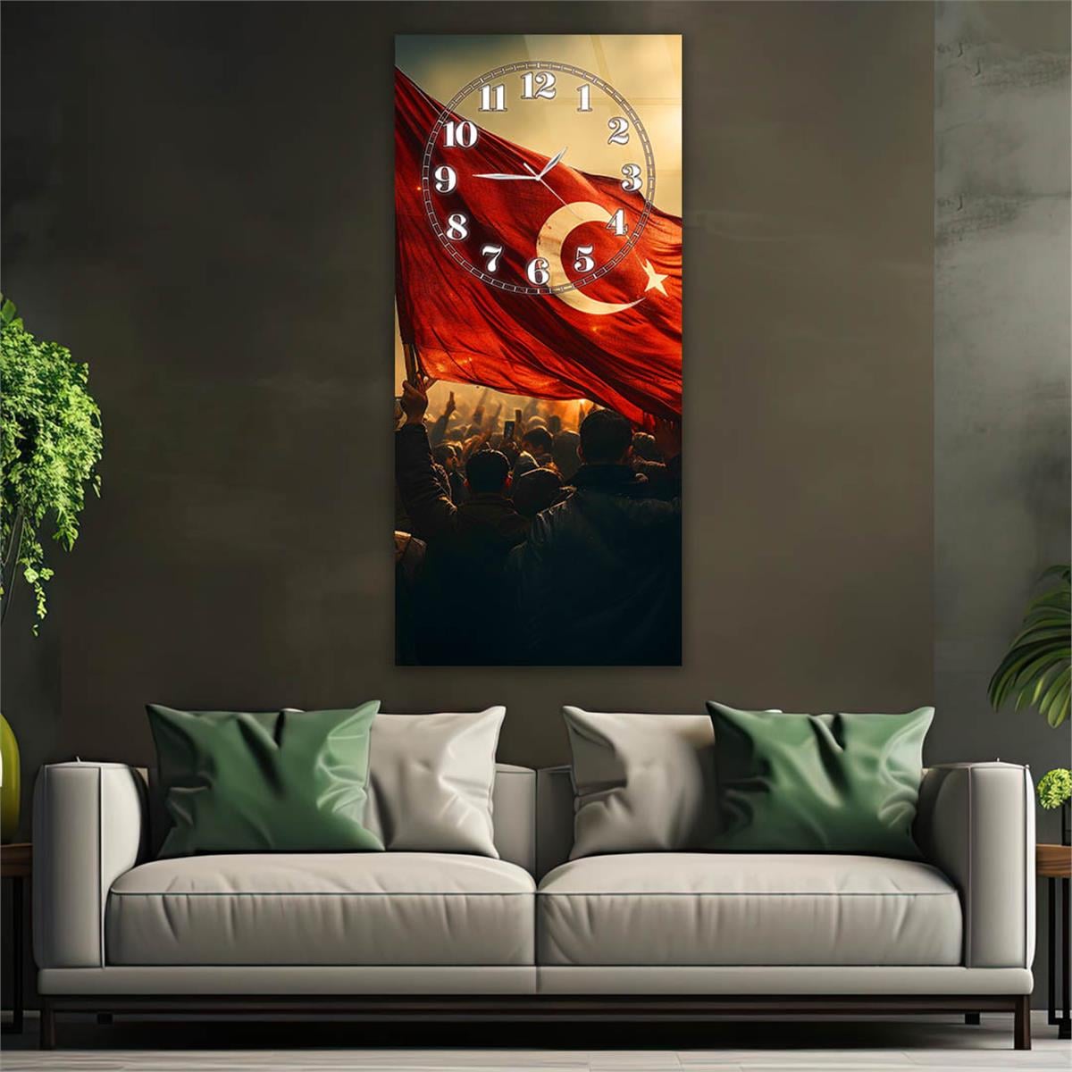 Vertical National Themed Glass Wall Art with Clock at the Top 045