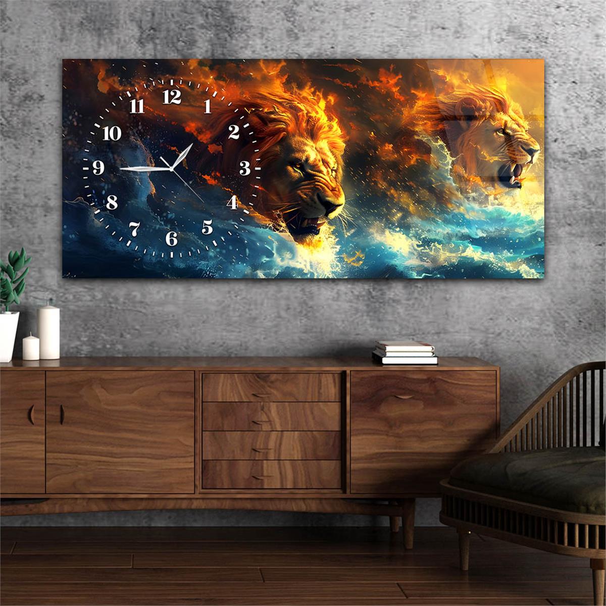 Yatay Saatli Yandan Sanat Temalı Cam Tablo 372