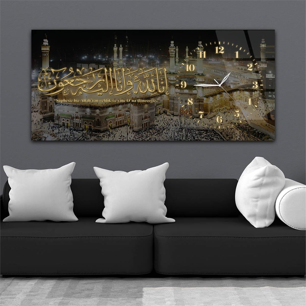 Yatay Saatli Yandan Dini Temalı Cam Tablo 087