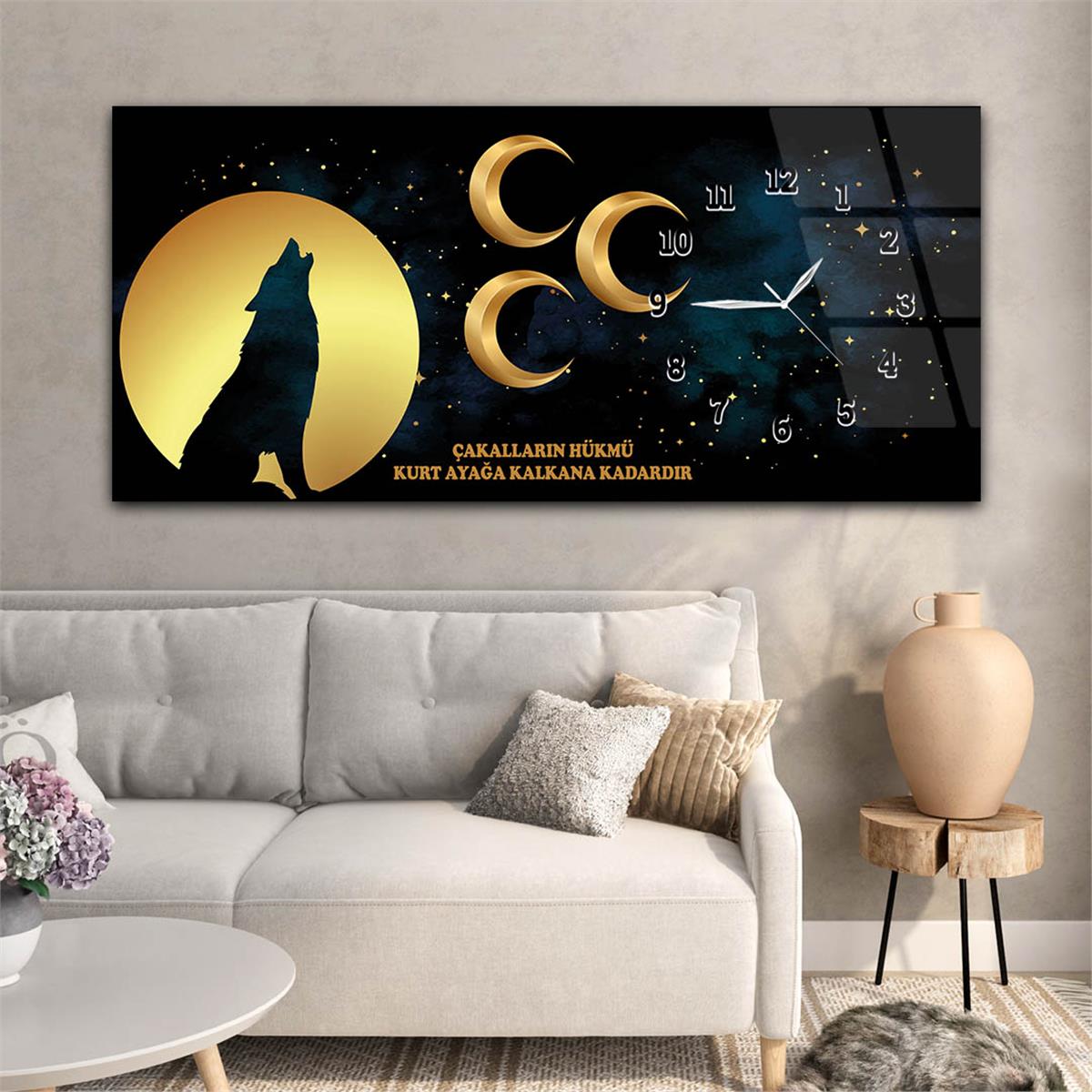 Side-Clock, Homeland-Themed Horizontal Glass Wall Painting 020