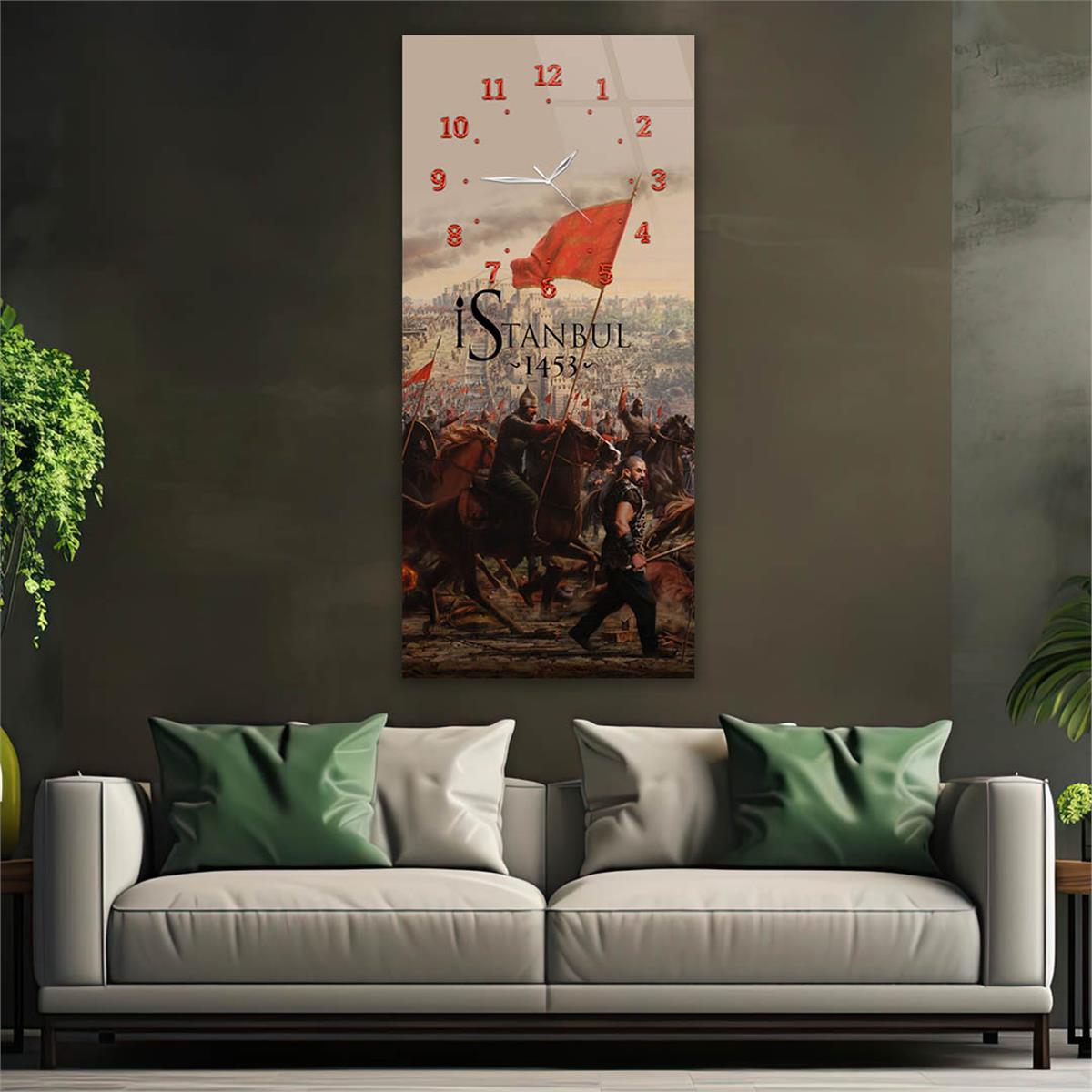 Vertical National Themed Glass Wall Art with Clock at the Top 032