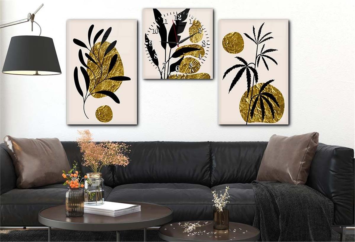 Tempered Glasss Wall Arts Art-Themed Set with Clock