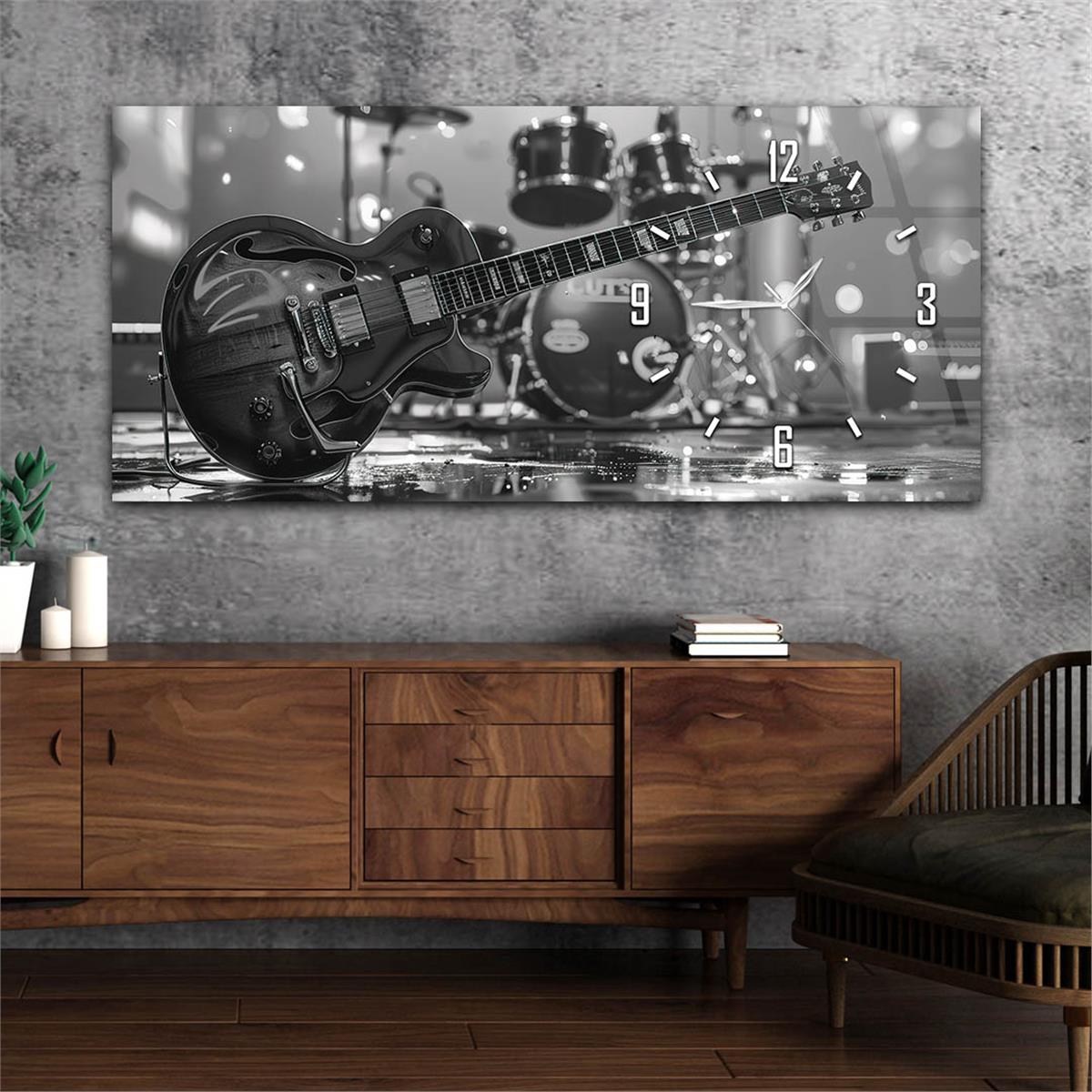 Yatay Saatli Yandan Sanat Temalı Cam Tablo 380