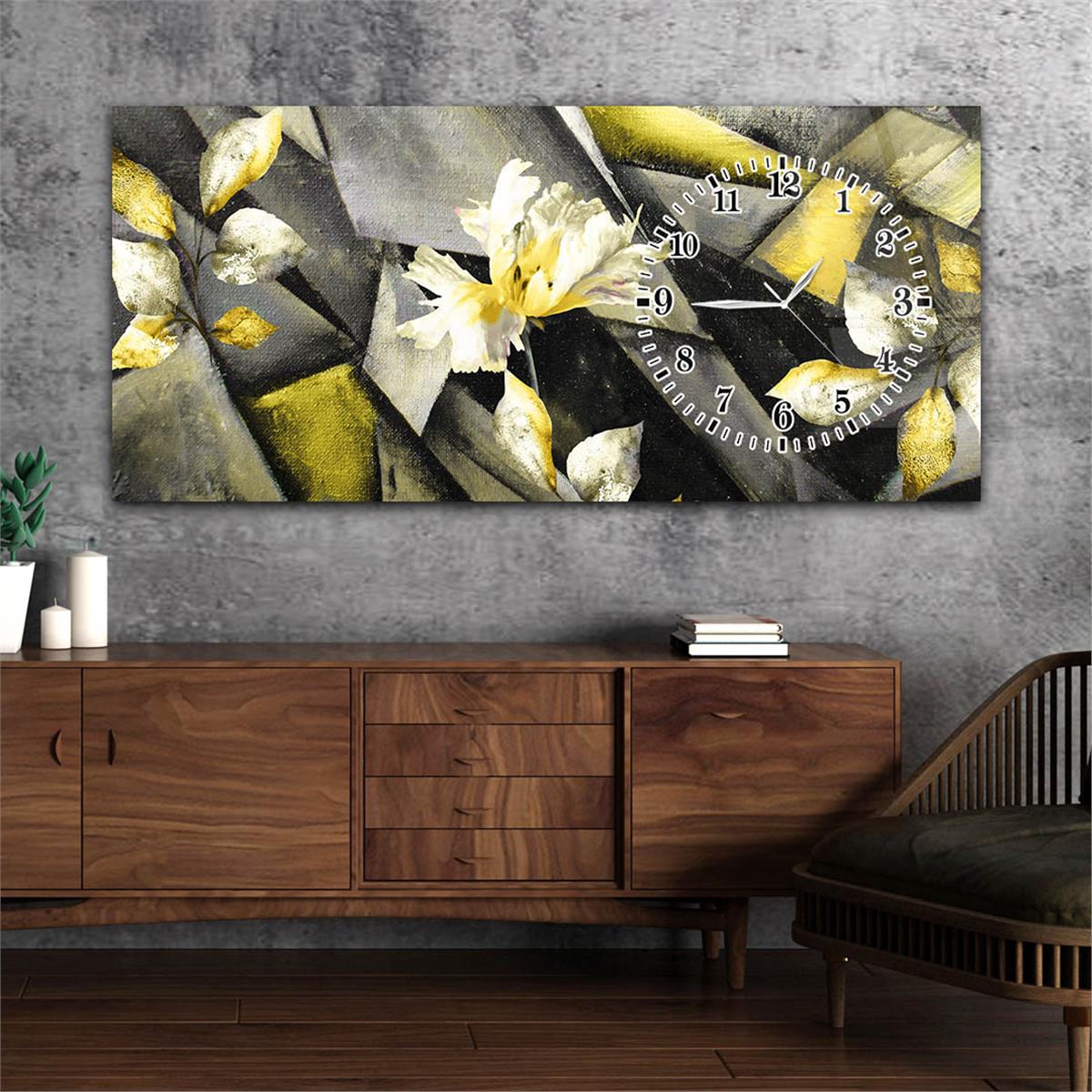 Yatay Saatli Yandan Sanat ve Doğa Temalı Cam Tablo 100