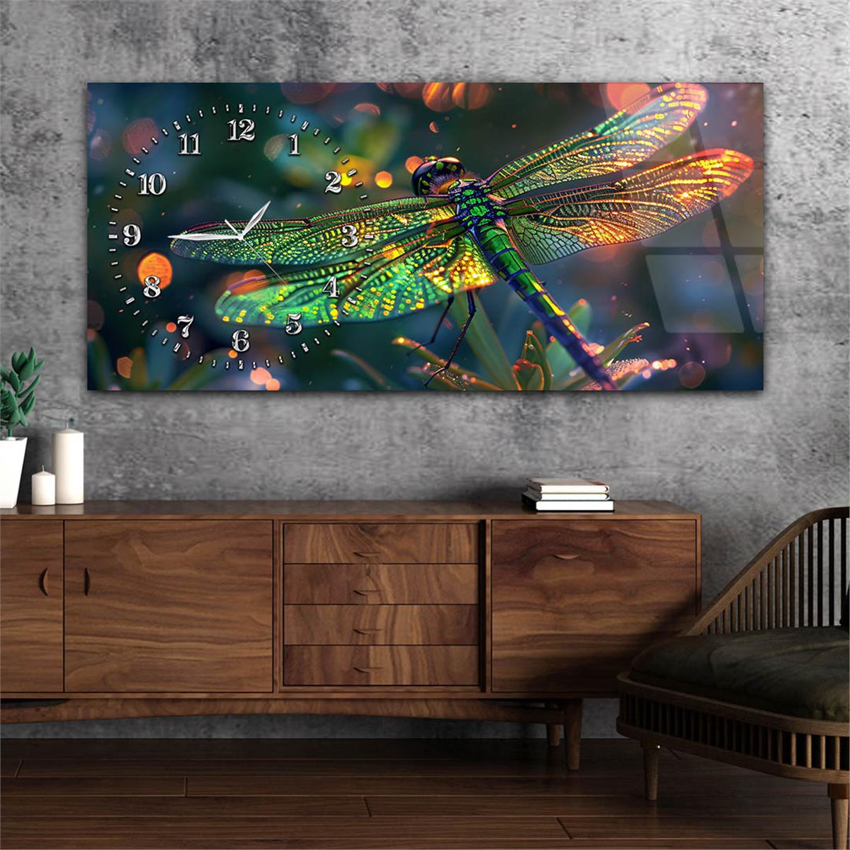 Yatay Saatli Yandan Sanat Temalı Cam Tablo 293