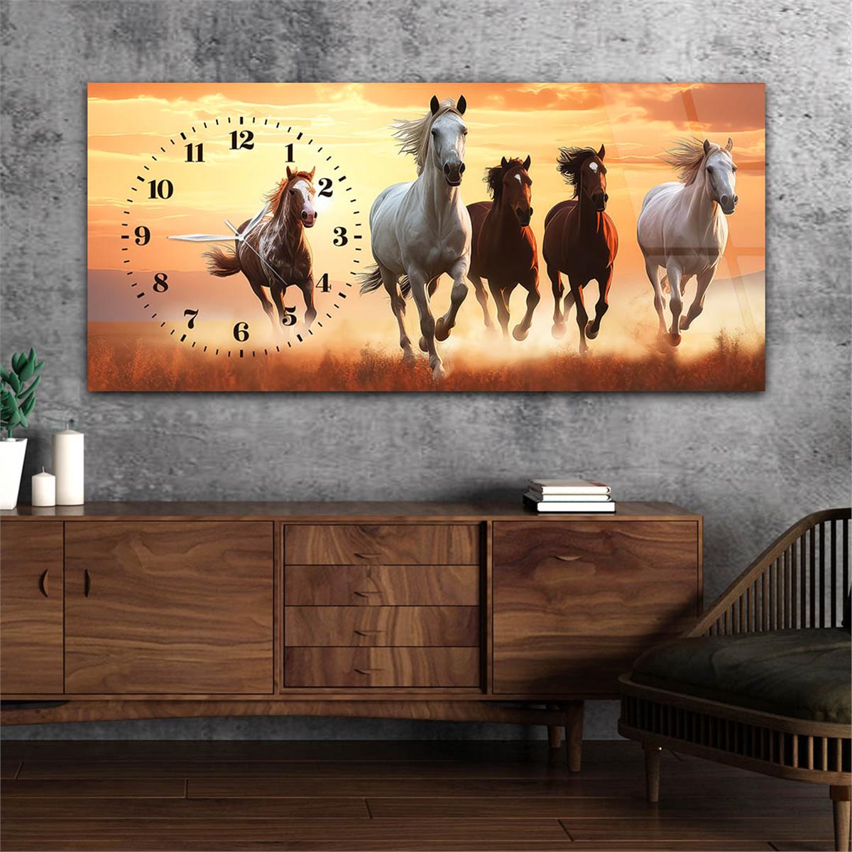 Yatay Saatli Yandan Sanat Temalı Cam Tablo 310