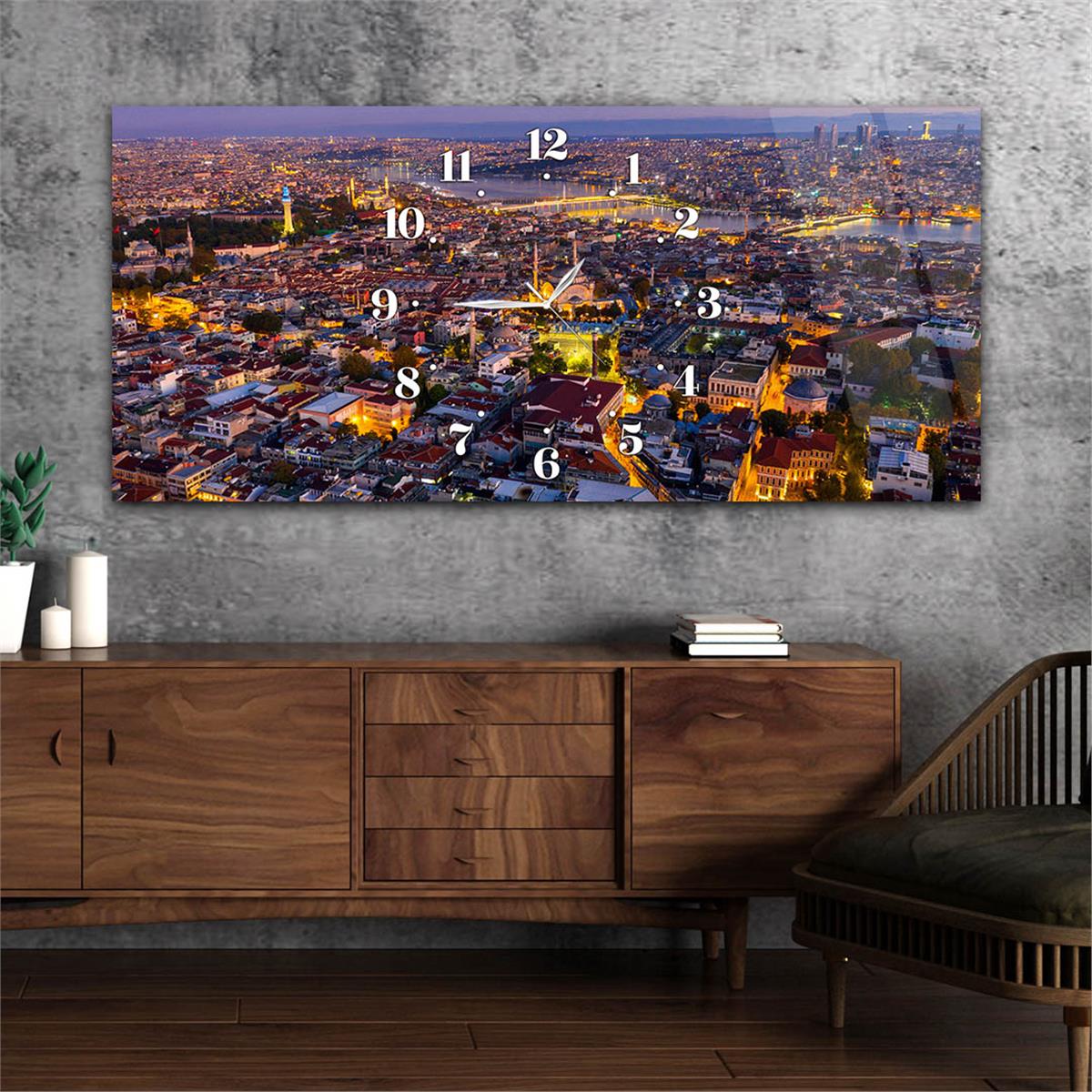 Yatay Saatli Ortadan Sanat Temalı Cam Tablo111