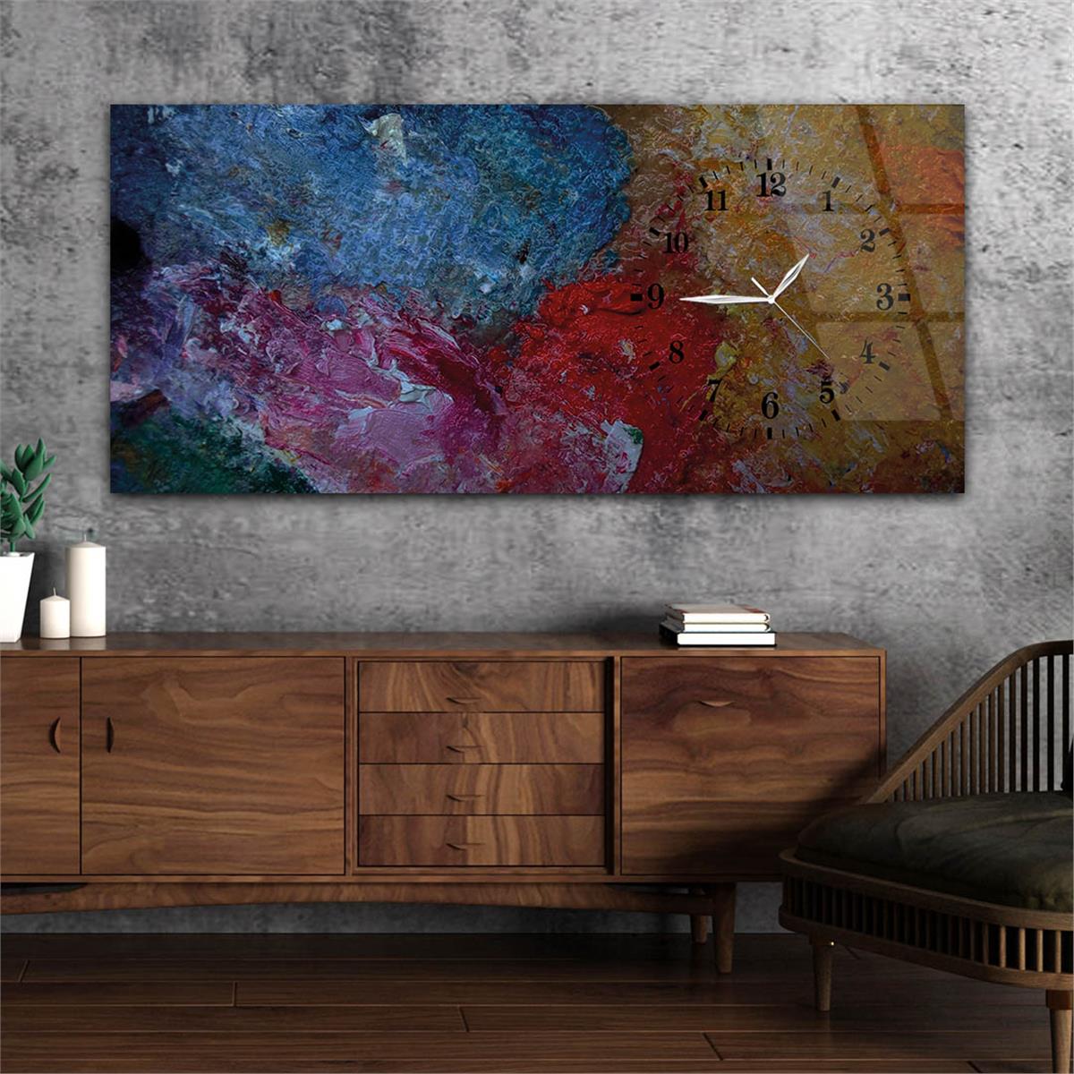 Yatay Saatli Yandan Sanat ve Doğa Temalı Cam Tablo 043