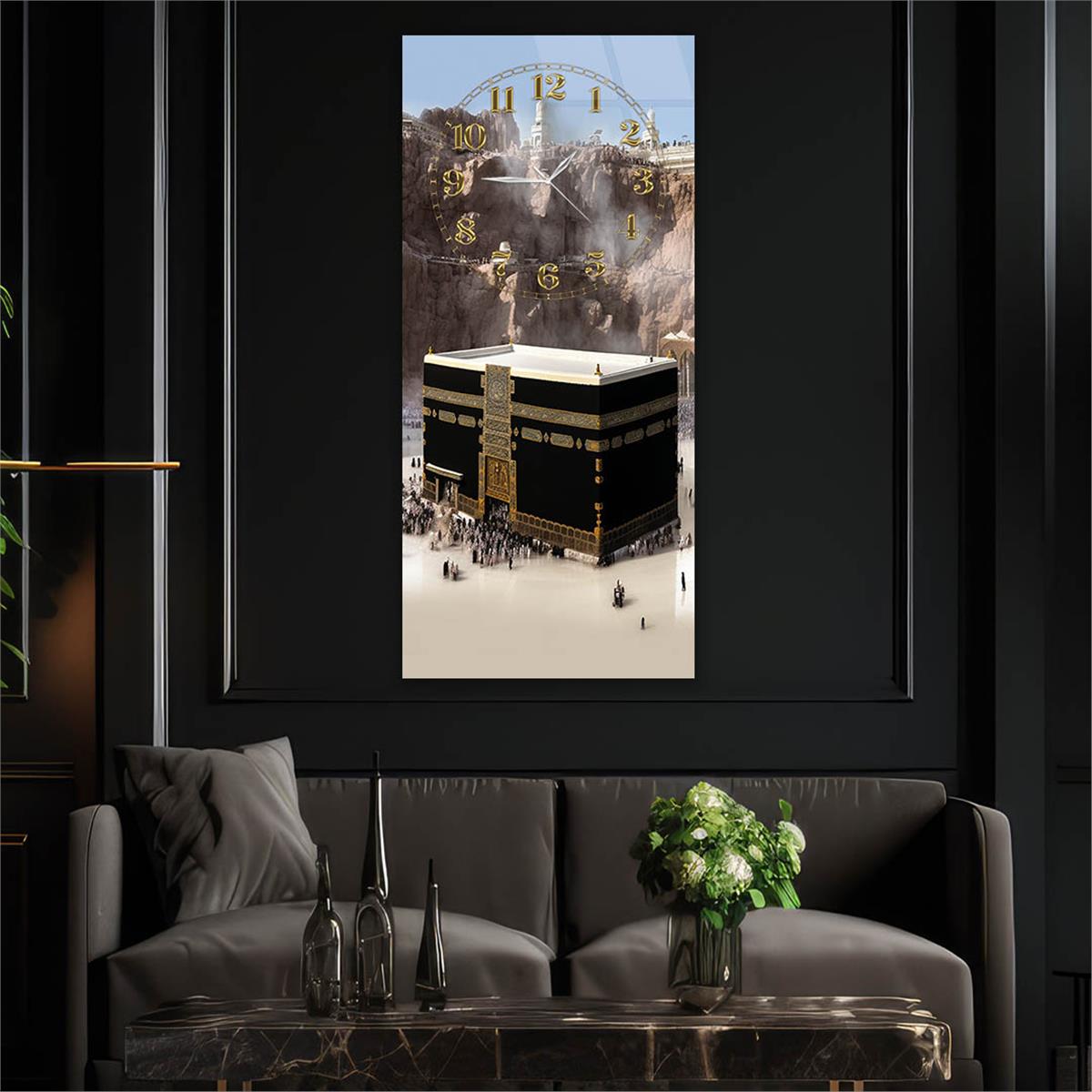 Vertical Religious Themed Glass Wall Art with Clock at the Top  055