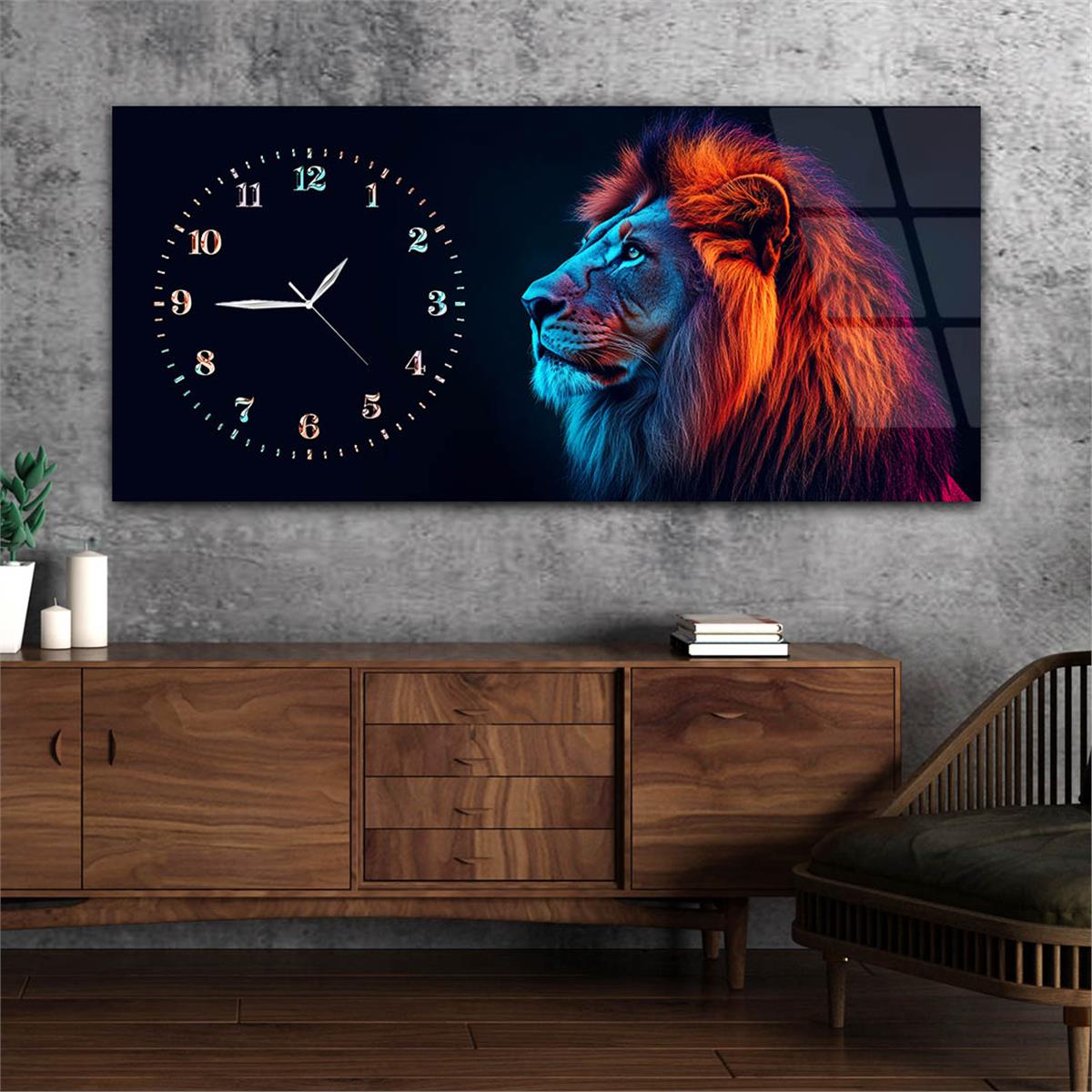 Yatay Saatli Yandan Sanat Temalı Cam Tablo 344