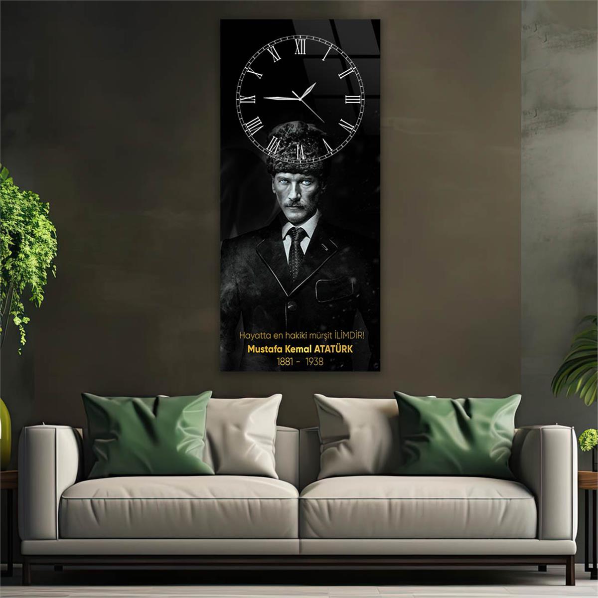 Vertical National Themed Glass Wall Art with Clock at the Top 028