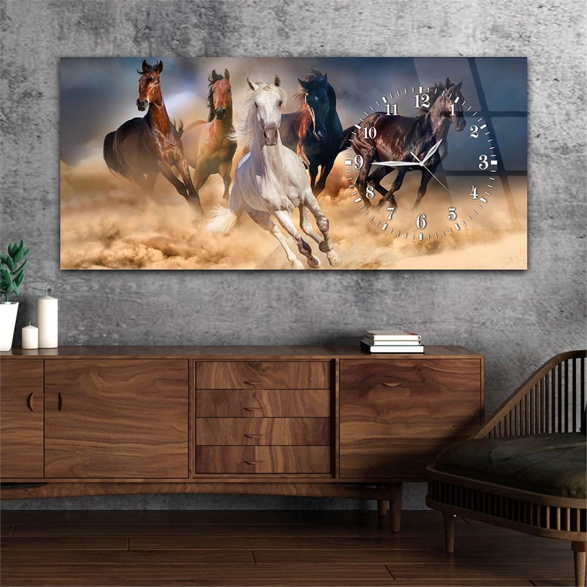 Side-Clock, Art And Nature-Themed Horizontal Glass Wall Painting 009