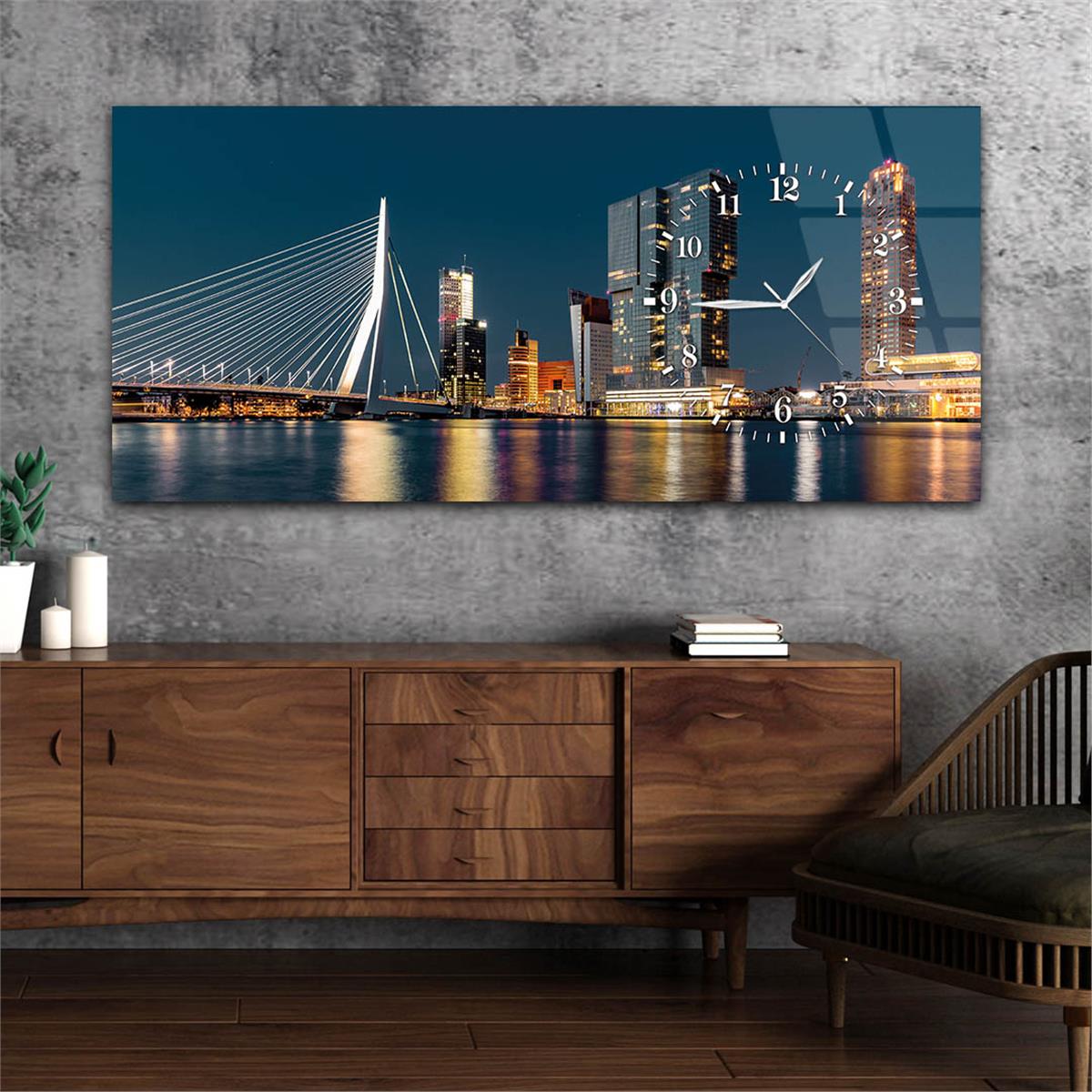 Yatay Saatli Yandan Sanat ve Doğa Temalı Cam Tablo 108