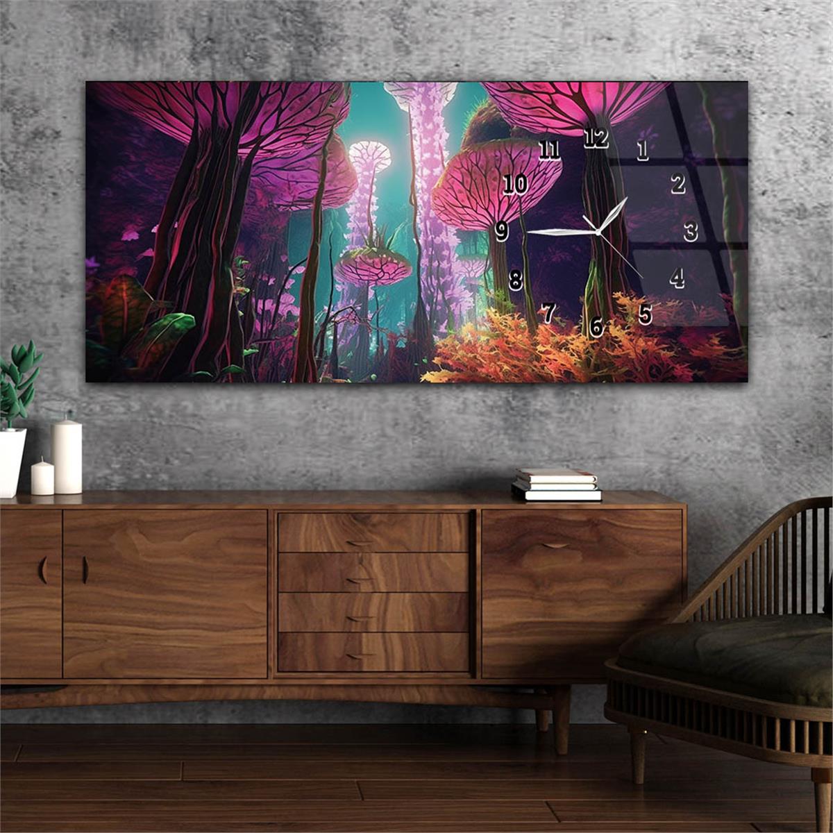 Yatay Saatli Yandan Sanat ve Doğa Temalı Cam Tablo 228