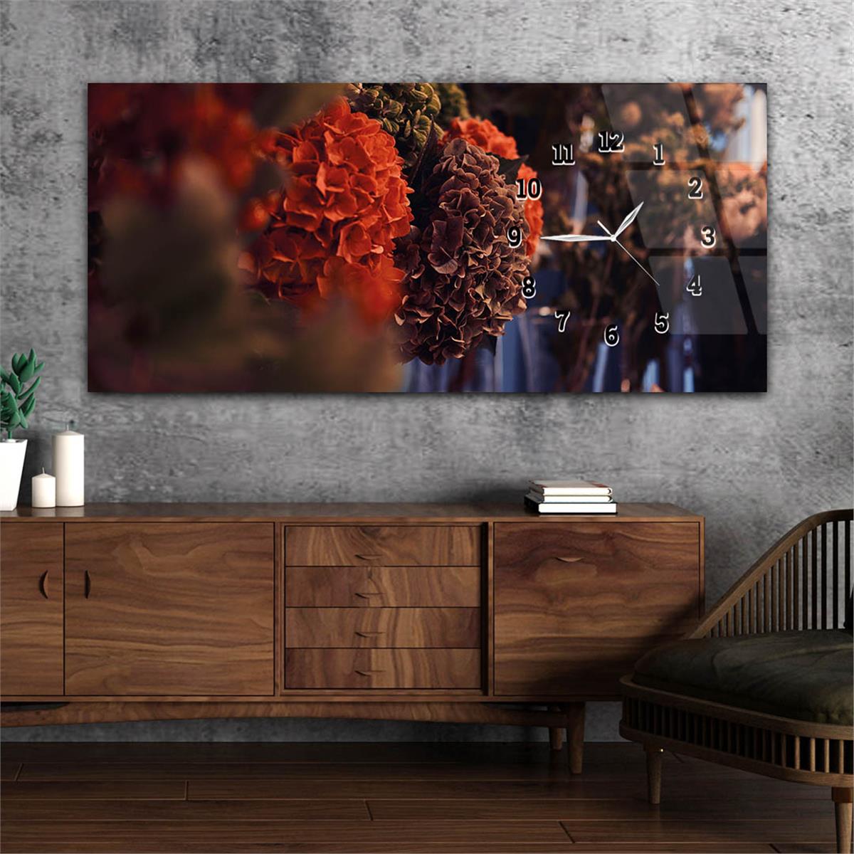 Yatay Saatli Yandan Sanat ve Doğa Temalı Cam Tablo 212