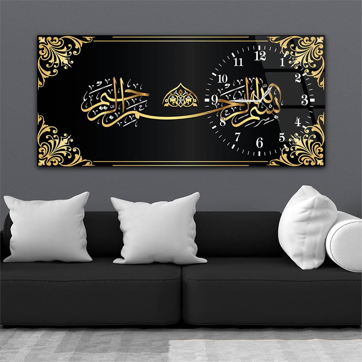 Side-Clock, Religious-Themed Horizontal Glass Wall Painting 038