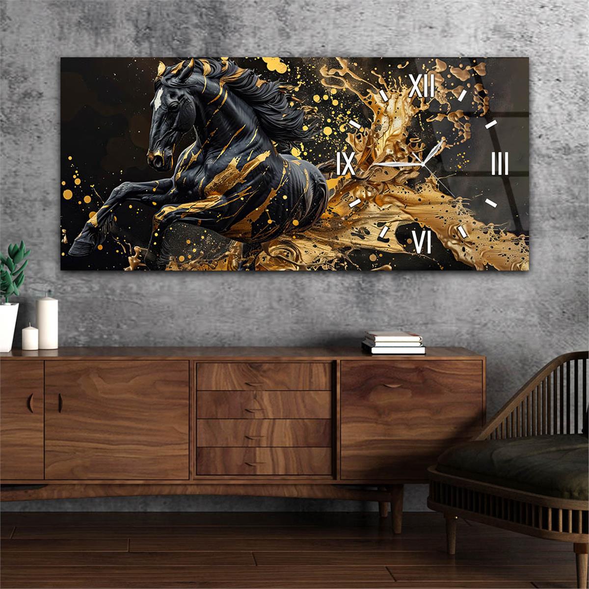 Yatay Saatli Yandan Sanat Temalı Cam Tablo 311
