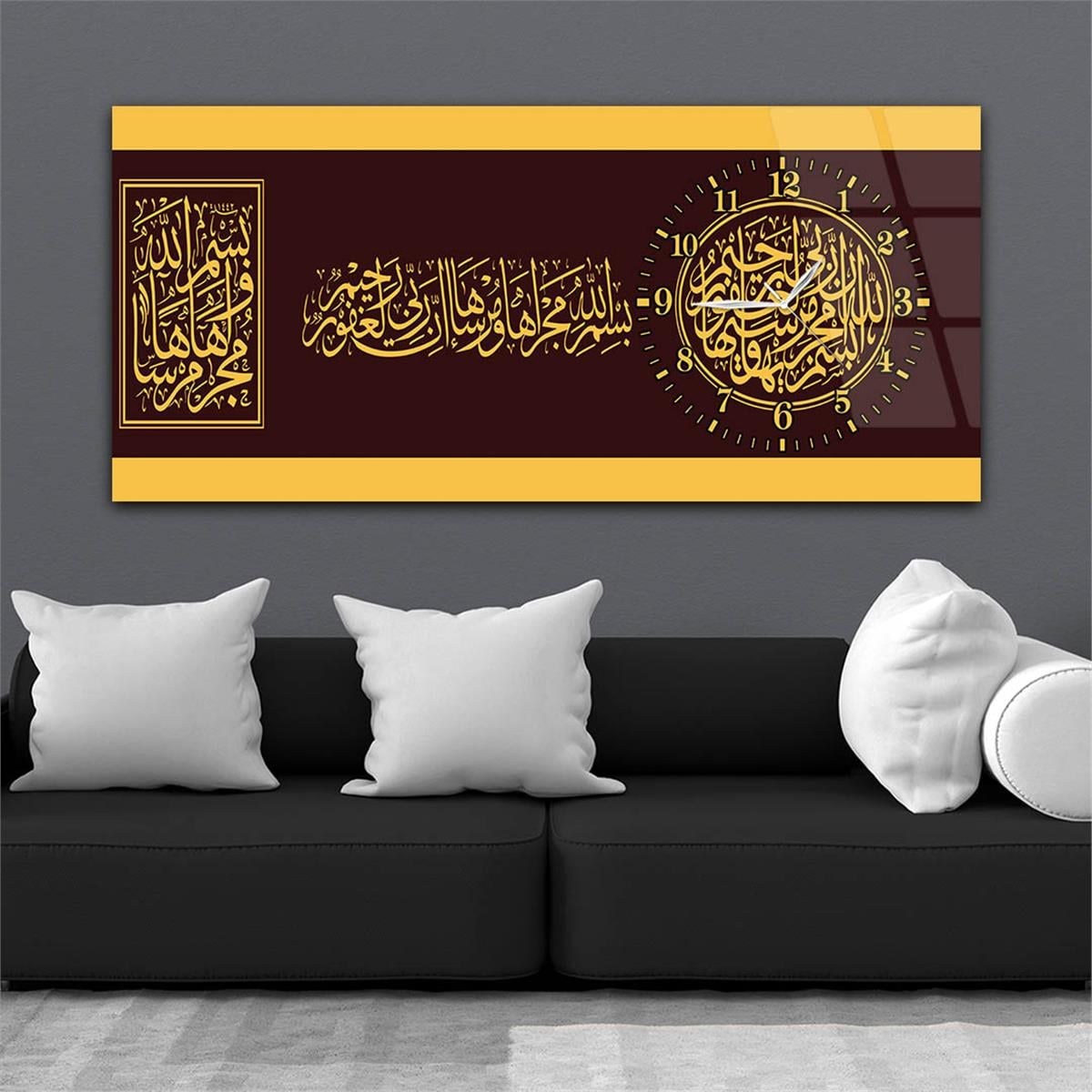 Side-Clock, Religious-Themed Horizontal Glass Wall Painting 049