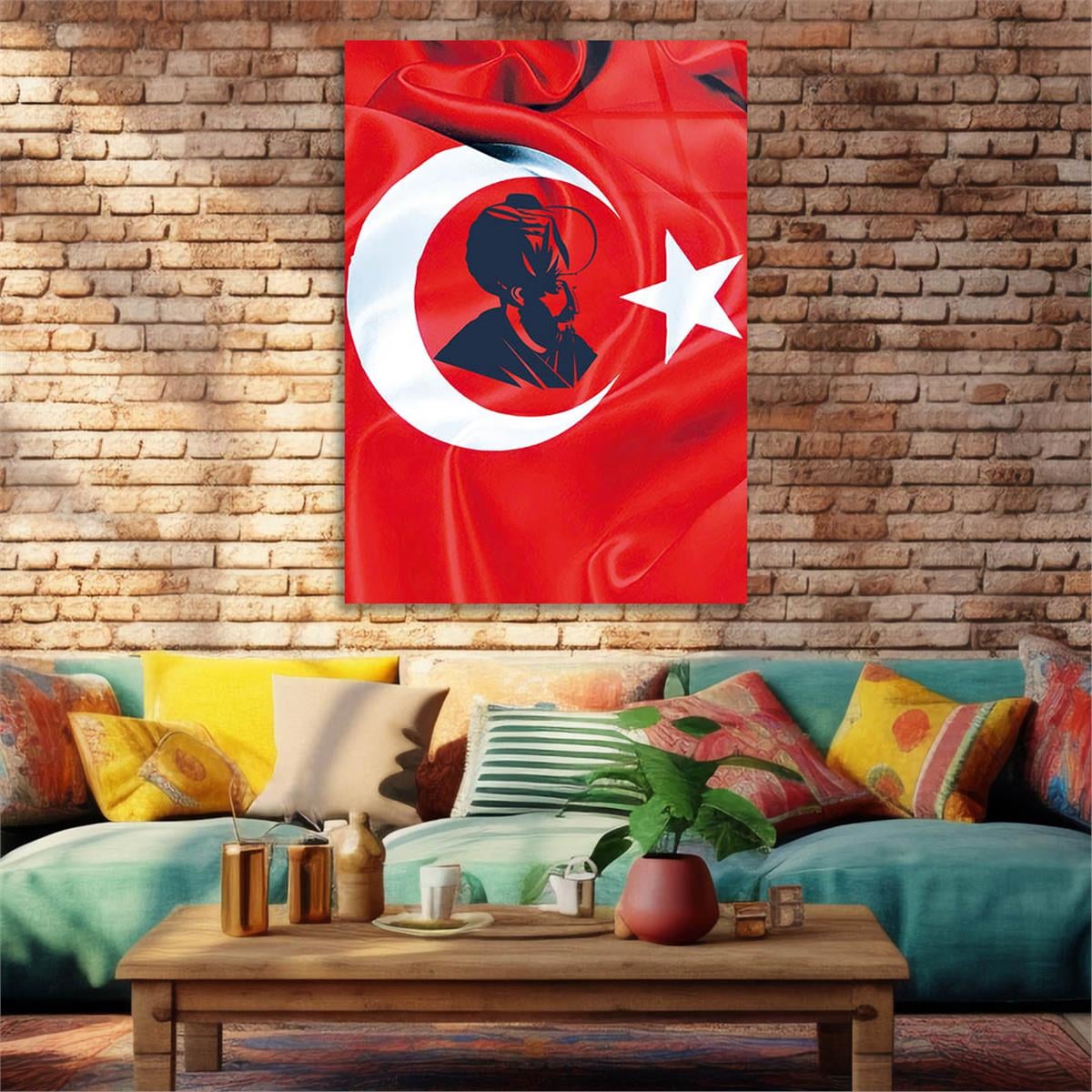 Turkish Flag and F.SULTAN MEHMET HAN GÖRSELLİ CAM TABLO