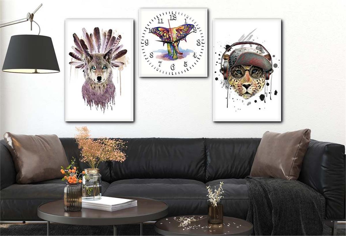Tempered Glasss Wall Arts Art-Themed Set with Clock