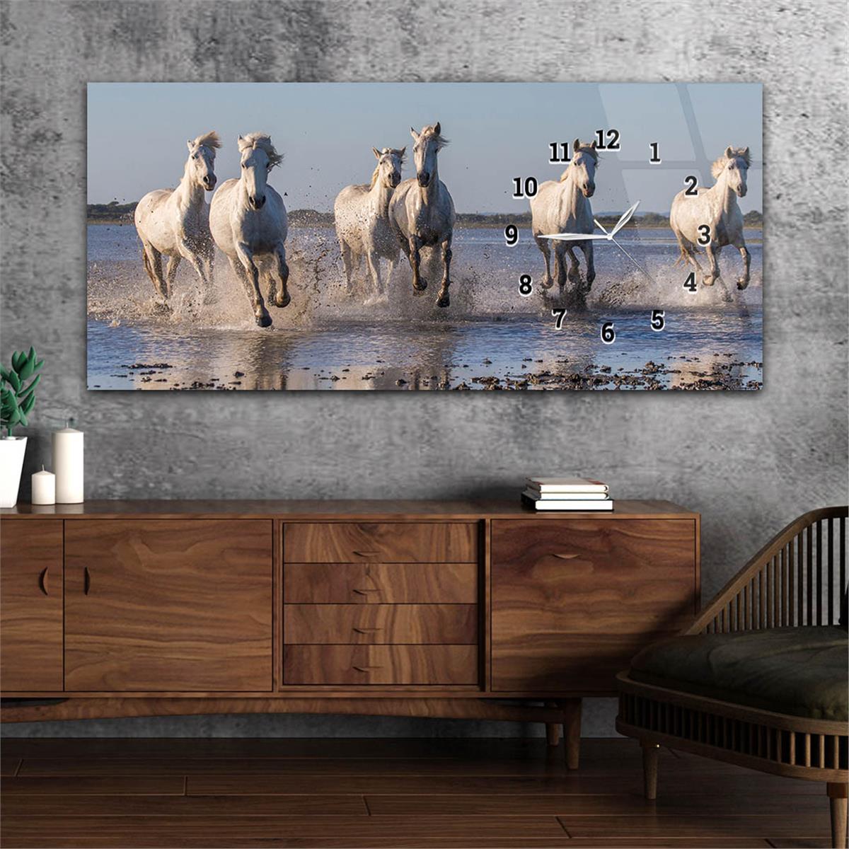 Yatay Saatli Yandan Sanat ve Doğa Temalı Cam Tablo 130