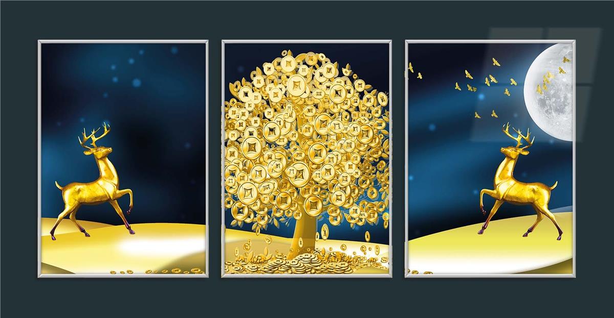 Alüminyum Çerçeveli Sanat Temalı 3'lü Set MDF Tablo 0075