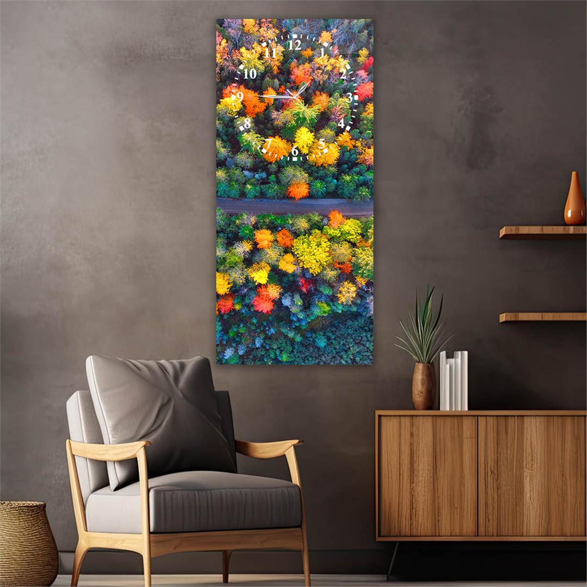 Vertical Art Themed Glass Wall Art with Clock at the Top 020