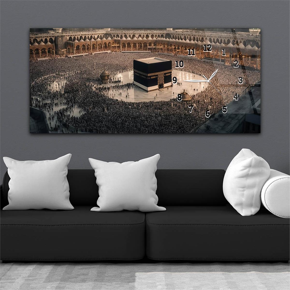 Kaaba Tavaf Horizontaal, Aan De Zijkant Voorzien Van Een Klok, Religieus Thema Gehard Glasschilderij 065