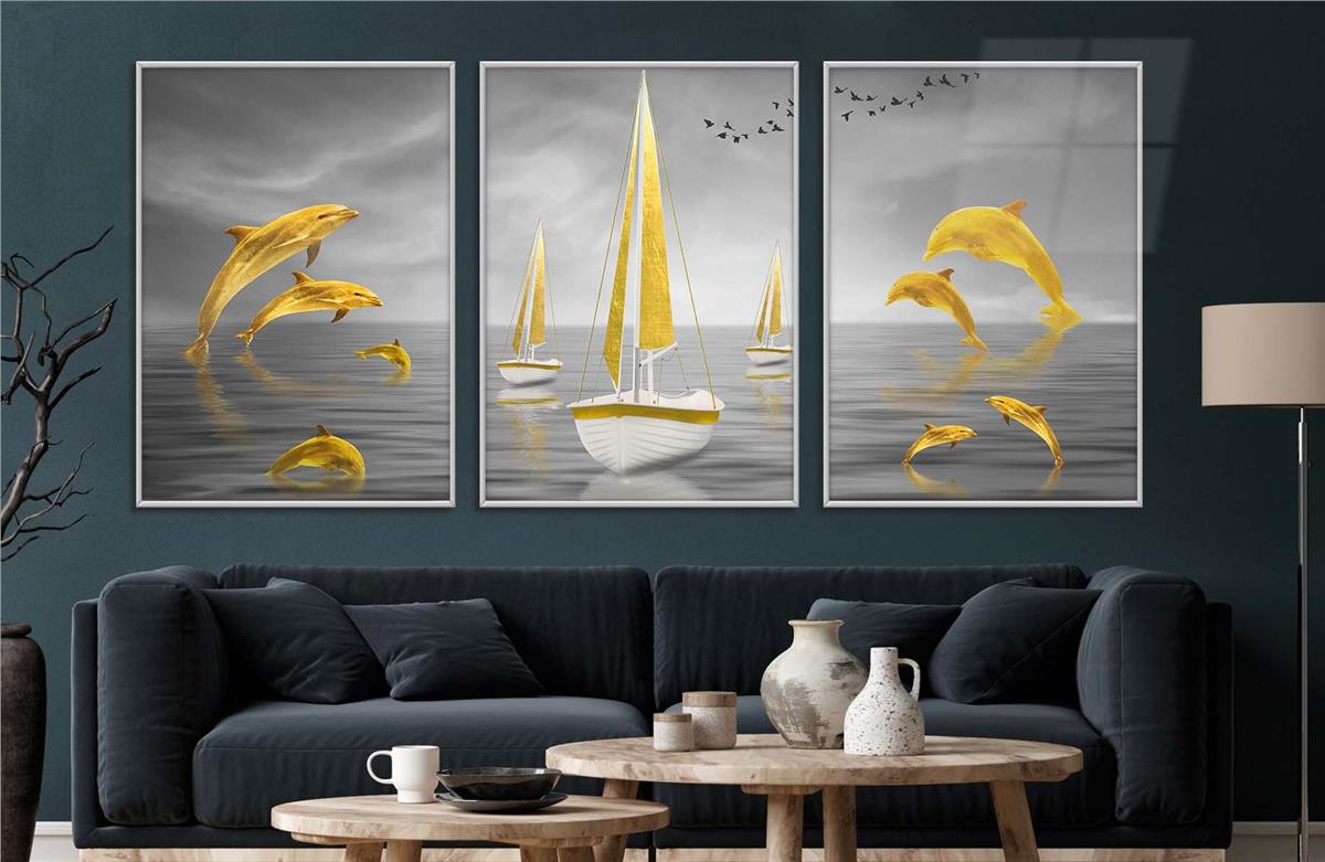 Alüminyum Çerçeveli Sanat Temalı 3'lü Set CAM Tablo 0066