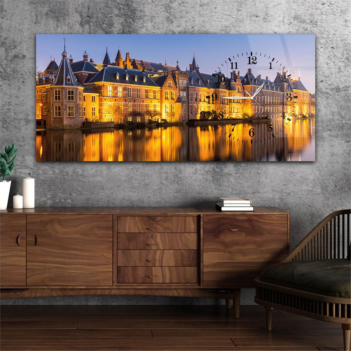 Side-Clock, Art And Nature-Themed Horizontal Glass Wall Painting 019