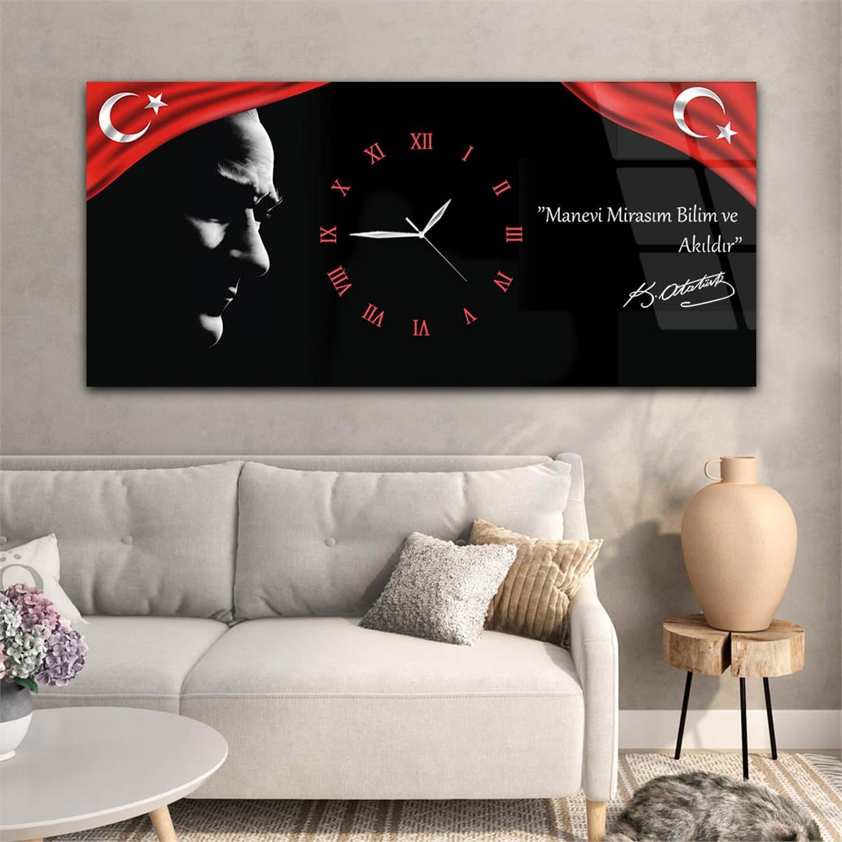 Middle-Clock, Homeland-Themed Horizontal Glass Wall Painting 017