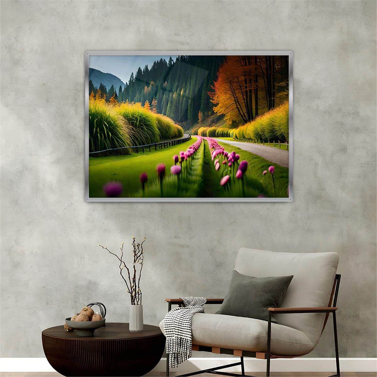 Aluminum-Framed Natured-Themed Tempered Glass Wall Art 025