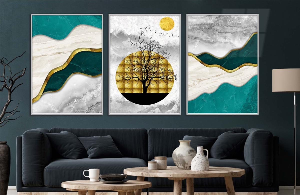 Alüminyum Çerçeveli Sanat Temalı 3'lü Set CAM Tablo 0038