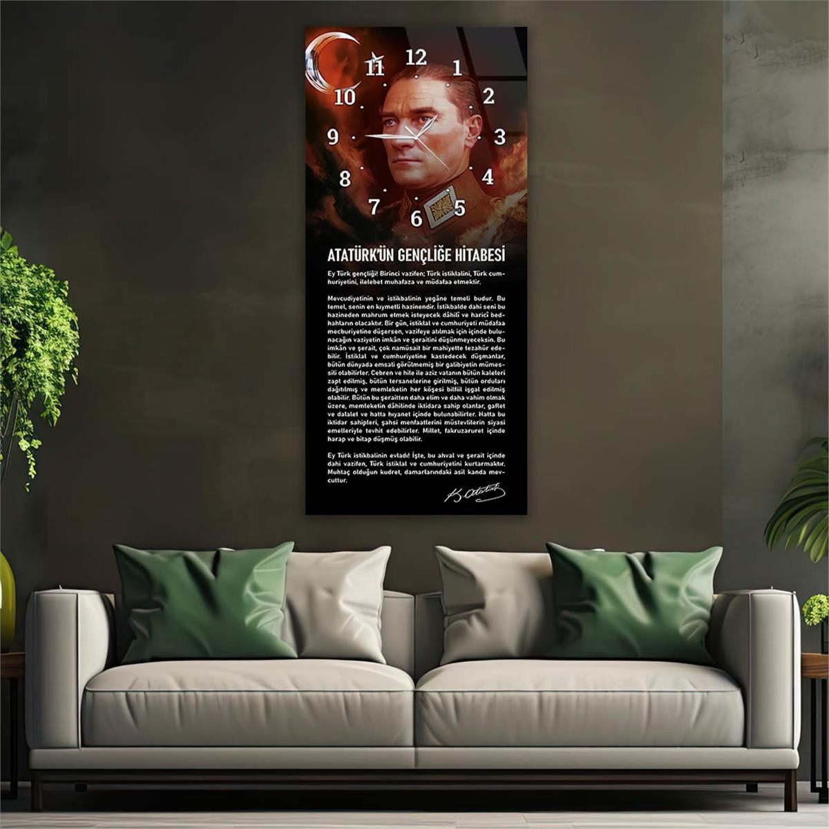 Vertical National Themed Glass Wall Art with Clock at the Top 024