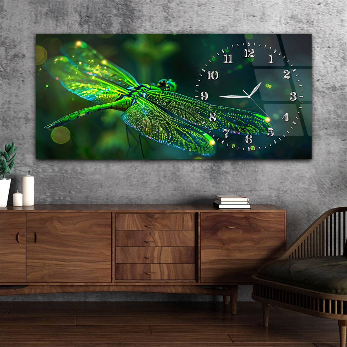 Yatay Saatli Yandan Sanat Temalı Cam Tablo 292