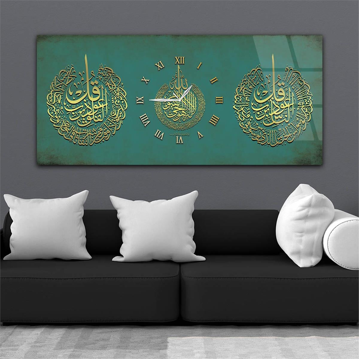 Horizontaal, in Het Midden Voorzien Van Een Klok, Religieus Thema Gehard Glasschilderij 079