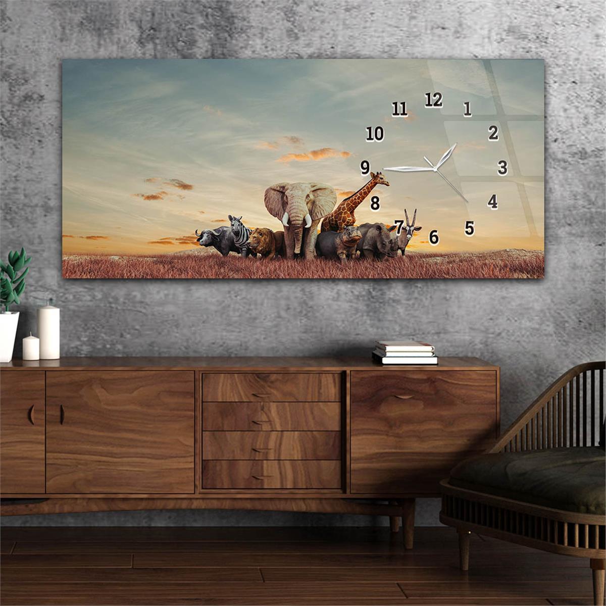 Yatay Saatli Yandan Sanat ve Doğa Temalı Cam Tablo 126