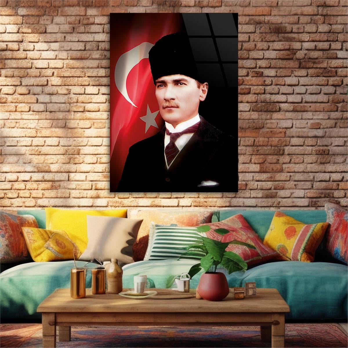 Mustafa Kemal Atatürk en Turkse vlagglas Glasschilderij 