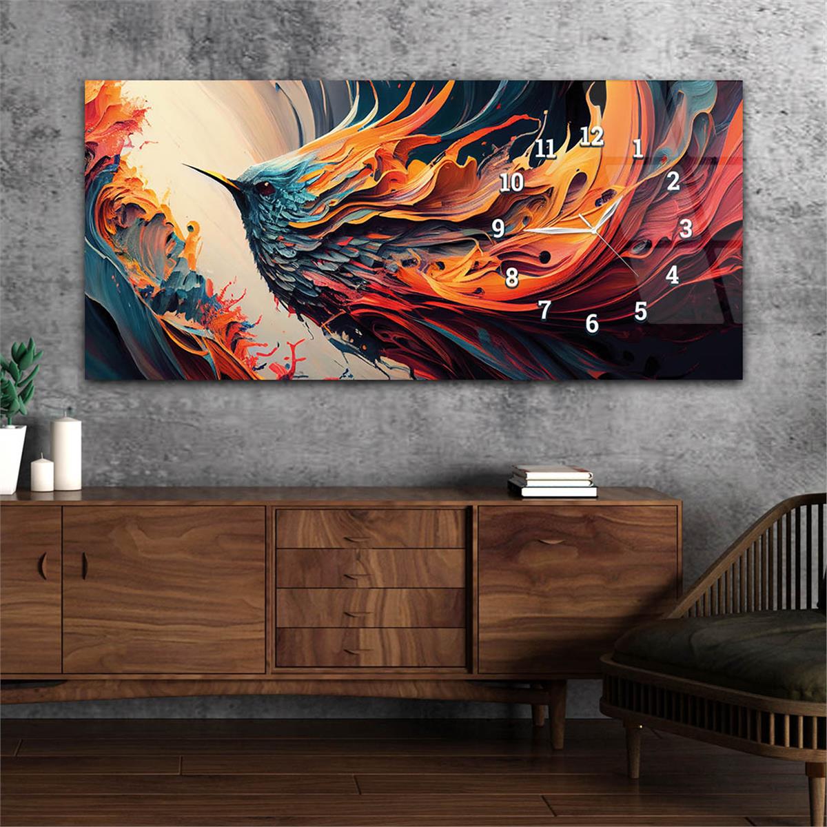 Yatay Saatli Yandan Sanat ve Doğa Temalı Cam Tablo 189