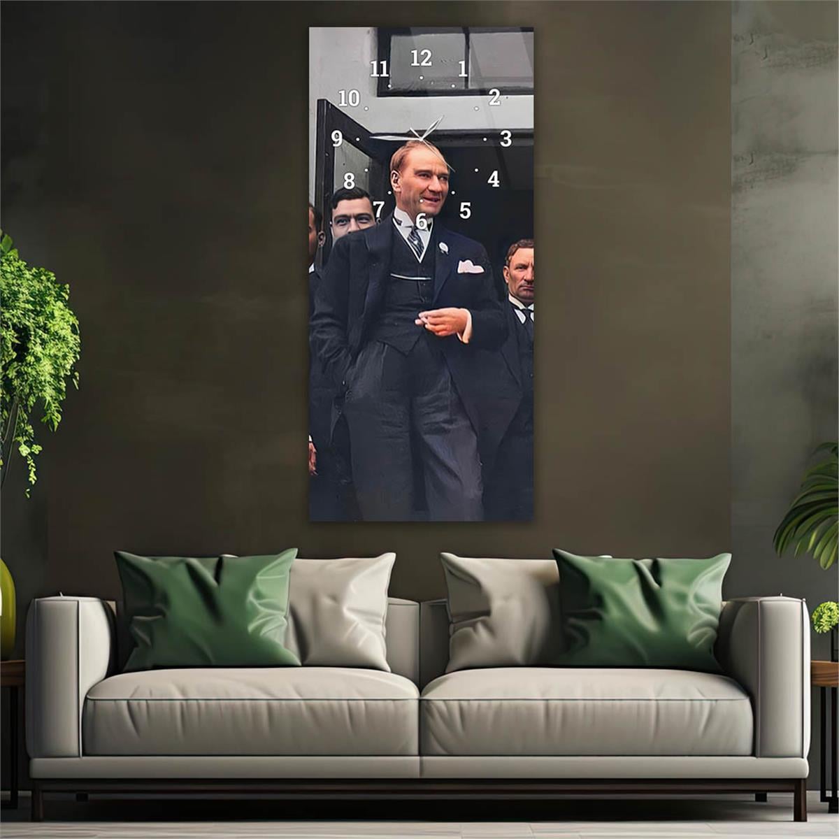 Vertical National Themed Glass Wall Art with Clock at the Top 015