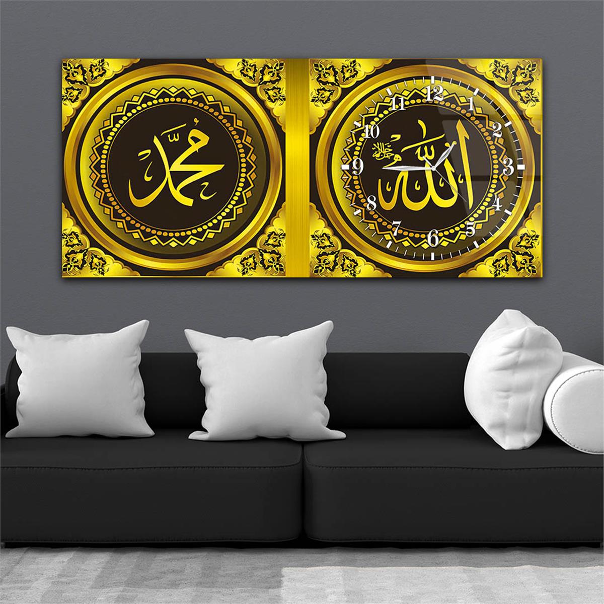 Yatay Saatli Yandan Dini Temalı Cam Tablo 040