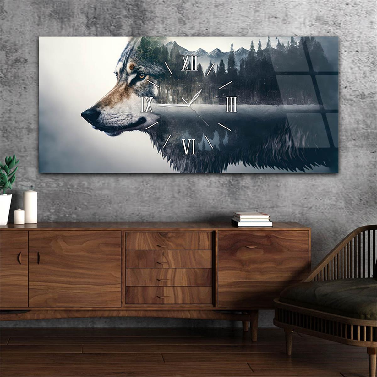 Yatay Ortadan Saatli  Sanat ve Doğa Temalı Cam Tablo 103