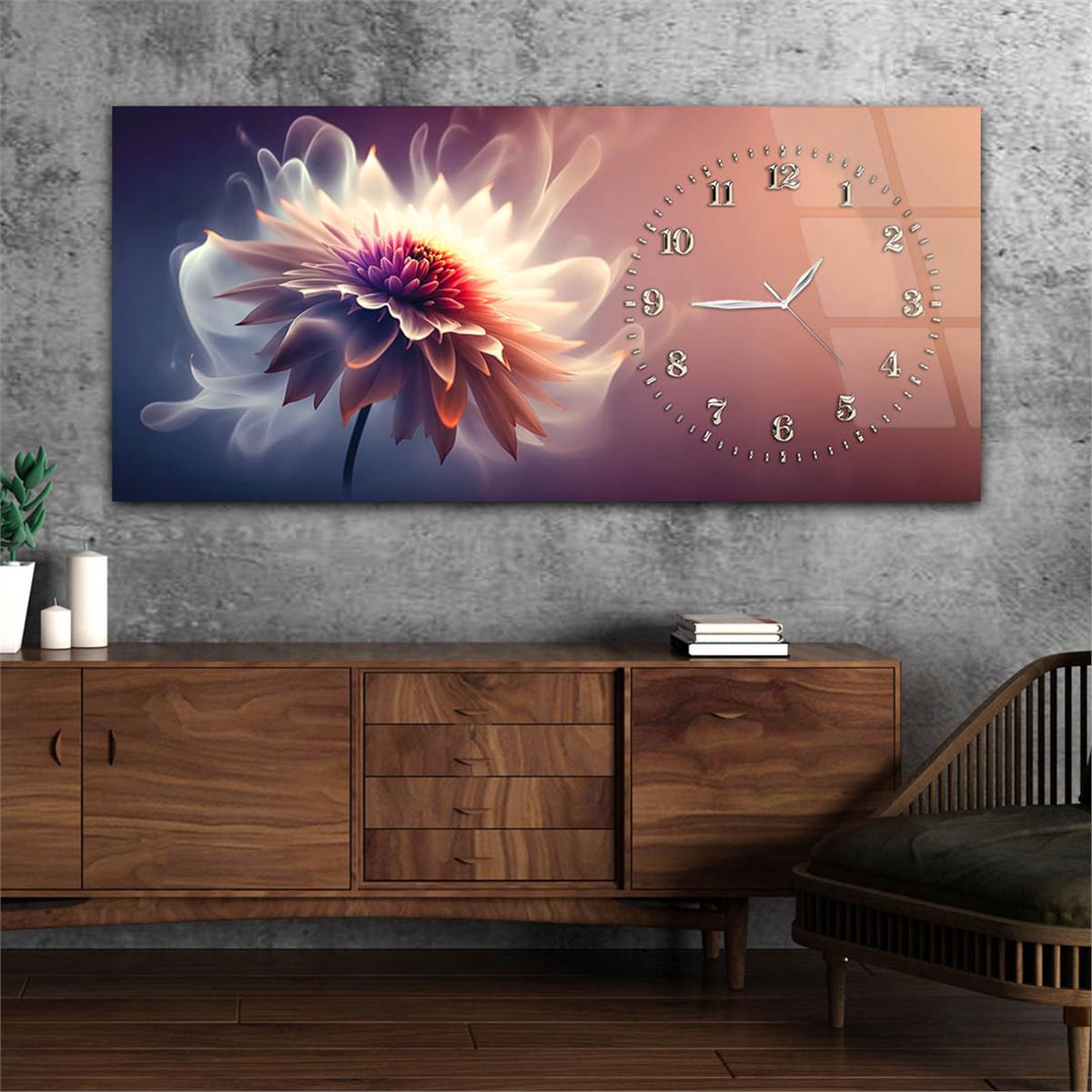 Yatay Saatli Yandan Sanat Temalı Cam Tablo 282